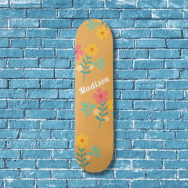 Skate Padrão de Buquê de margarida retrô de mostarda