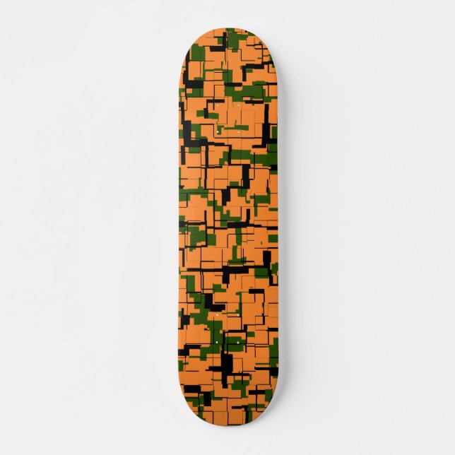 Skate Padrão de Camo Digital Preto Laranja Verde (Frente)
