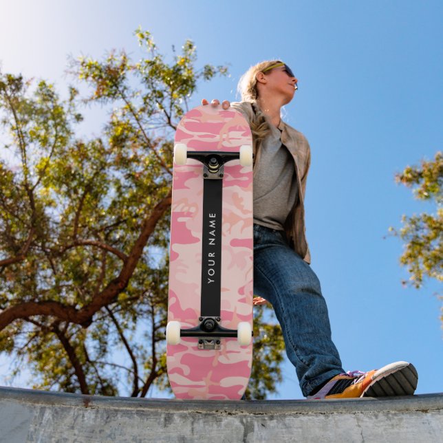 Skate Padrão de Camuflagem Rosa, Seu nome, Personalize (Ao ar livre 1)