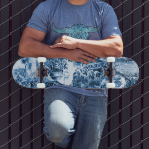 Skate padrão de cena romântica em azulejos azuis portugu