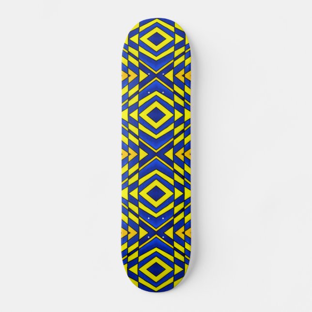 Skate Padrão de Chevron Azul e Amarelo (Frente)