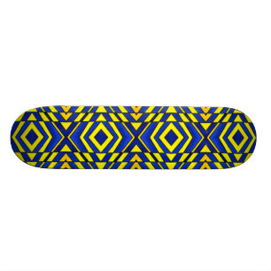 Skate Padrão de Chevron Azul e Amarelo