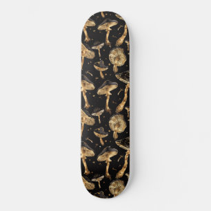 Skate Padrão de Cogumelos Fungi Preto e Dourado