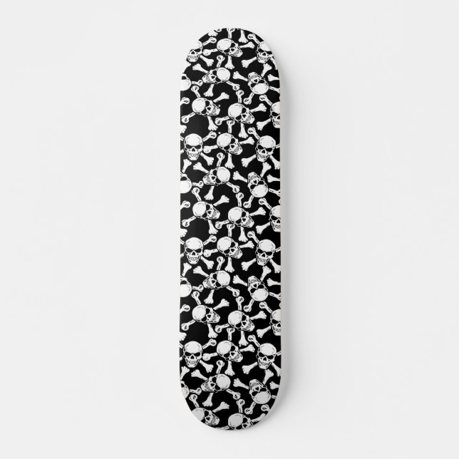 SKATE PADRÃO DE CRÂNIOS GÓTICOS COM TIBIAS C RUZADAS (Frente)