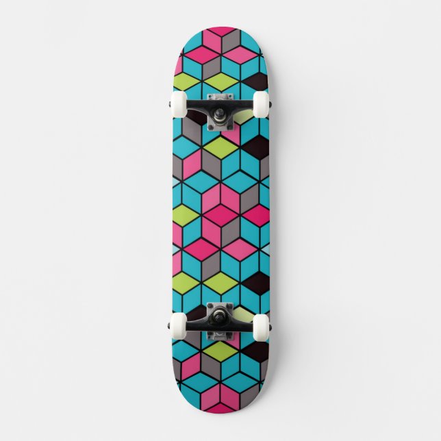 Skate Padrão de Cubo Turquesa e Rosa (Frente)