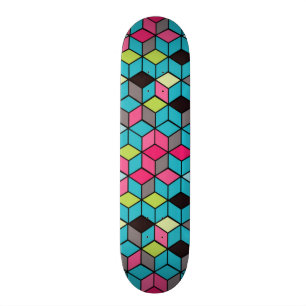 Skate Padrão de Cubo Turquesa e Rosa