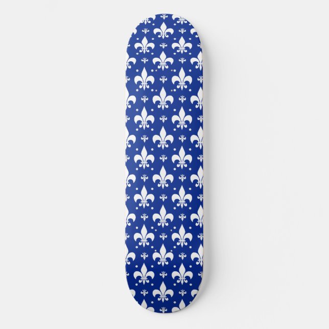 Skate Padrão de Design com Flor-de-lis em Fundo Azul (Frente)