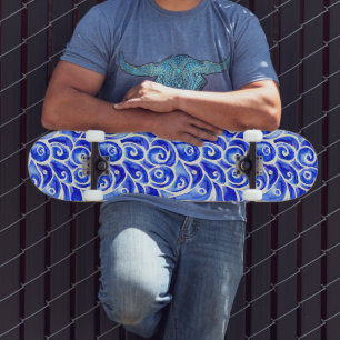 Skate Padrão de Design de Abstrato azul e branco
