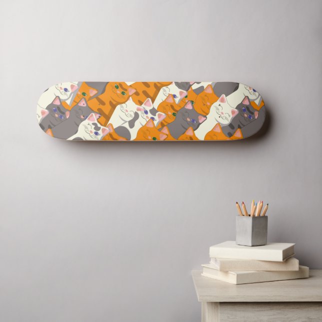 Skate Padrão de diagonal do gato preto branco do Ginger (Arte de parede (Horz))