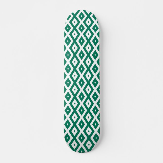 Skate Padrão de diamante verde-florestal e branco (Frente)