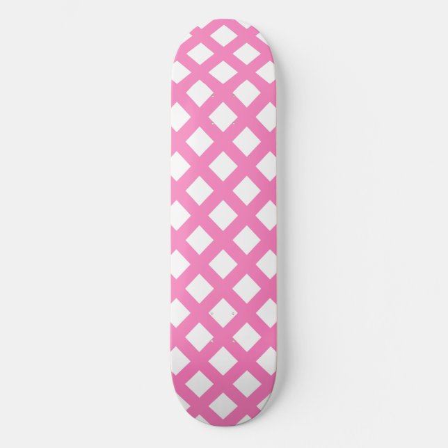 Skate Padrão de diamante xadrez rosa e branco (Frente)