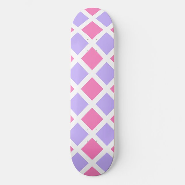 Skate Padrão de Diamante Xadrez Rosa Roxo (Frente)