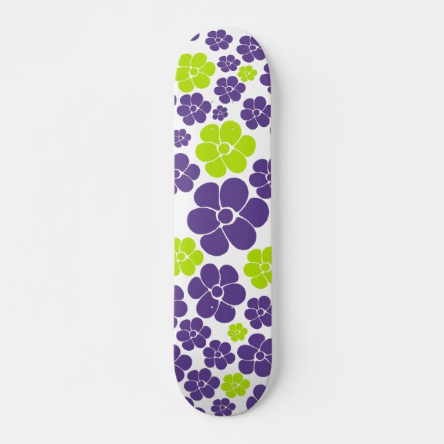 Skate Padrão de Flor no Verde limão e Roxo (Frente)