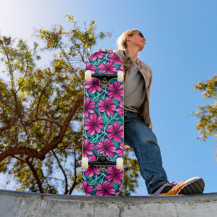 Skate Padrão de Flor Rosa Brilhante Grande