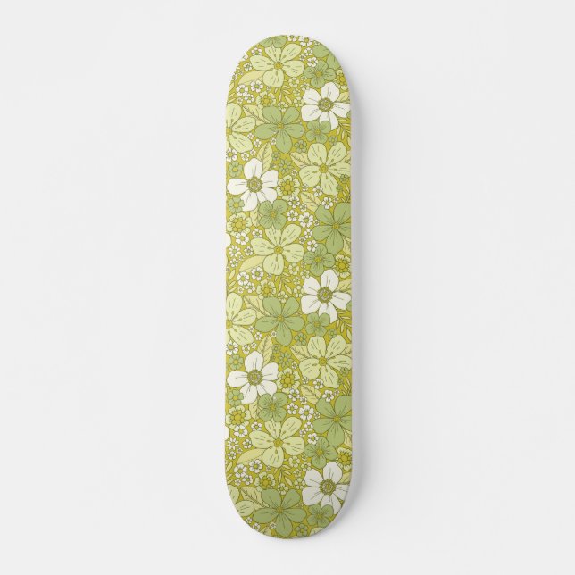 Skate Padrão de Flor Verde e Amarelo do Pastel (Frente)