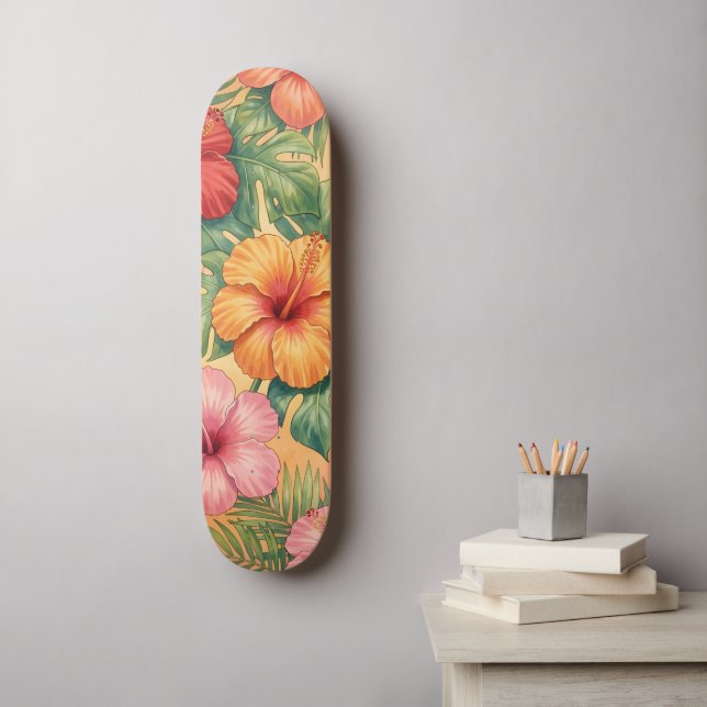 Skate Padrão de flores decorativas aloha do Havaí (Arte de parede)