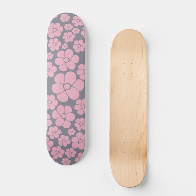 Skate Padrão de Flores em Cinza e Rosa (Frente)