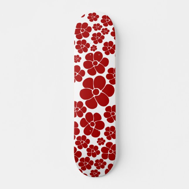Skate Padrão de Flores em Vermelho e Branco (Frente)