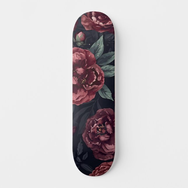 Skate Padrão de Flores Mal-humoradas Aquarela Vermelho E (Frente)