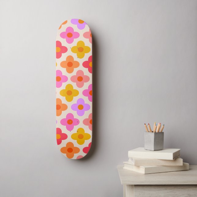 Skate Padrão de Flores Mod Colorido Retro (Arte de parede)