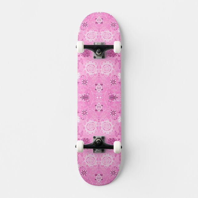 Skate Padrão de flores modernas cor-de-rosa fofo (Frente)