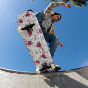 Skate Padrão de flores vermelhas e rosadas elegantes