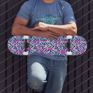 Skate Padrão de Folha Tropical Rosa
