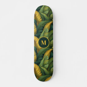 Skate Padrão De Folhagem De Banana Verde Vibrante Monogr