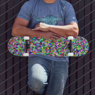 Skate Padrão de Fundo de Quadrados de Pixel Coloridos