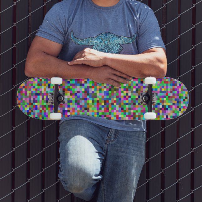 Skate Padrão de Fundo de Quadrados de Pixel Coloridos (Ao ar livre 3)