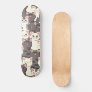 Skate Padrão de gatos brancos e cinzas