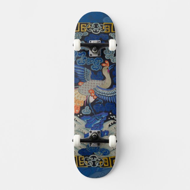 Skate Padrão de Grou Chinês Vintage: Azul Imperial (Frente)