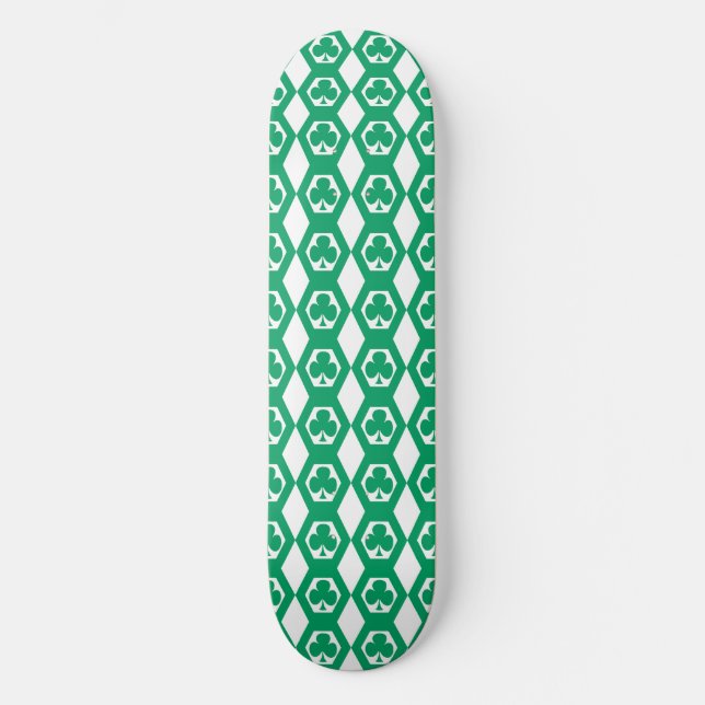 Skate Padrão de Hexágono Branco Verde Trevo (Frente)