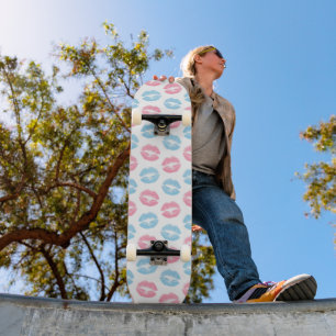 Skate Padrão de Lábios Azul e Rosa, Batom, Beijo