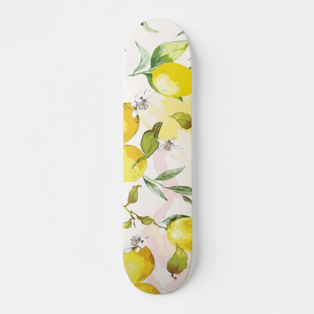 Skate Padrão de Limão de Aquarela (Frente)