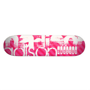 Skate Padrão de Nome Branco Personalizado em Strips Rosa
