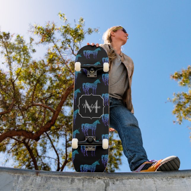 Skate Padrão de ombre azul aqua brilho Unicórnio Monogra (Ao ar livre 1)