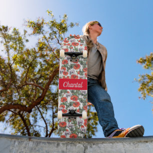Skate Padrão de Papoulas Vermelhas Personalizado 