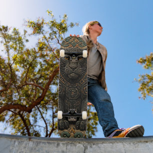 Skate Padrão de Pedra Tribal Pantera Negra Asteca