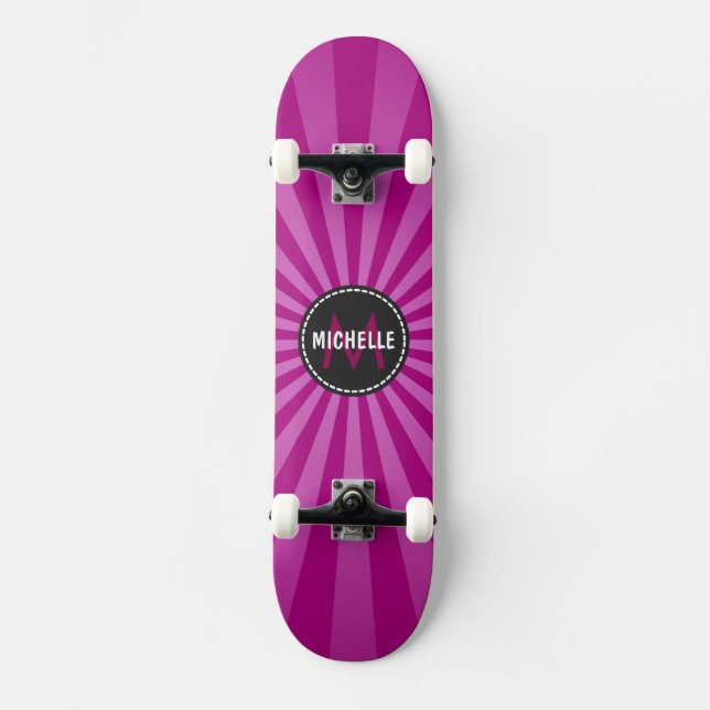 Skate Padrão de Raios de Sol Funky Roxo Monograma (Frente)