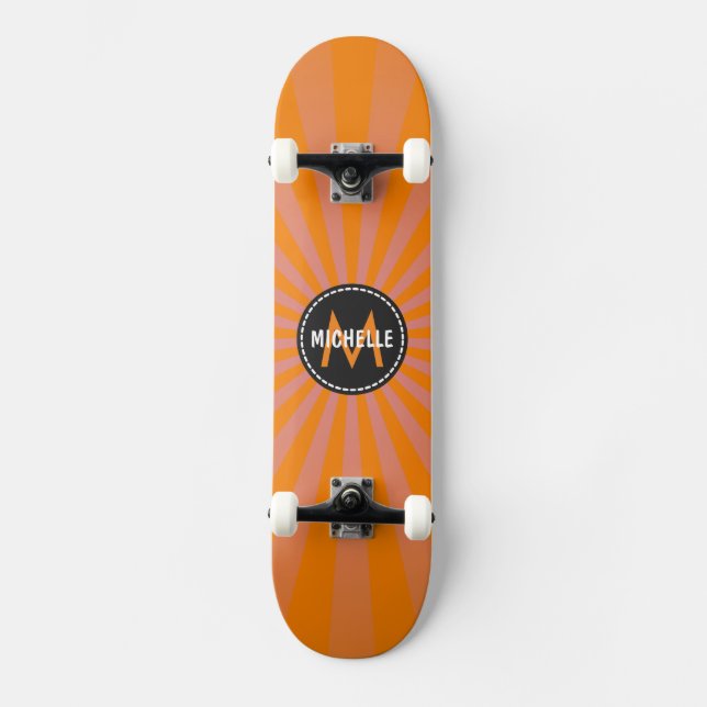 Skate Padrão de Raios Sol Funk Monograma Laranja (Frente)