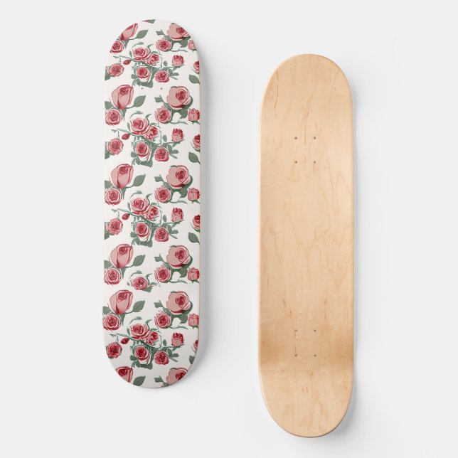 Skate Padrão de Rosas Rosa e Folhas (Frente)