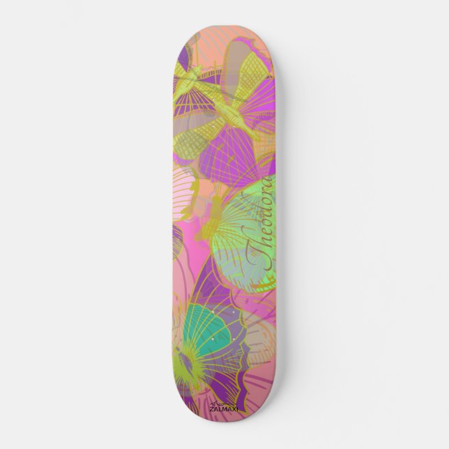 Skate Padrão de Violeta de Turquesa de Borboleta Dourada (Frente)