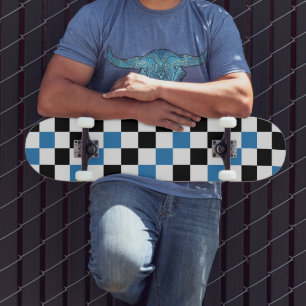 Skate Padrão de xadrez azul preto e branco Design
