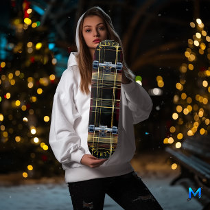 Skate Padrão de Xadrez de Tartan luxuoso e Dourado e Bor