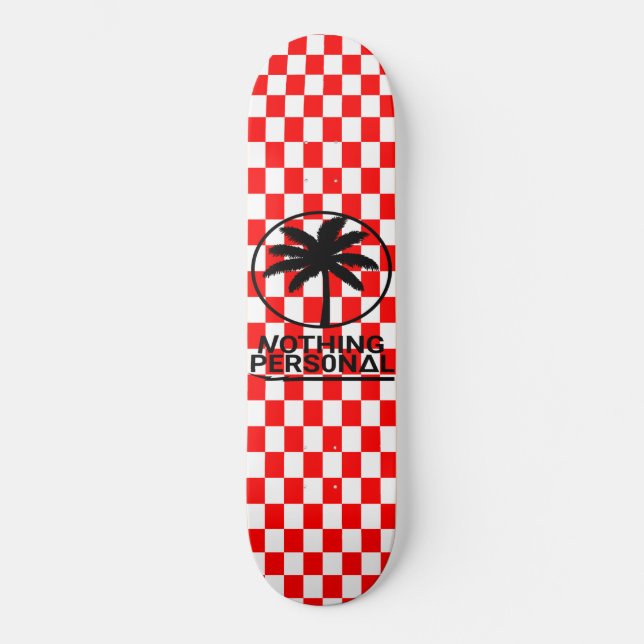 Skate Padrão de Xadrez Vermelho e Branco (Frente)