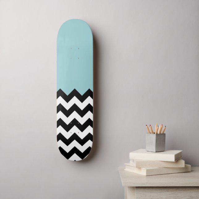 Skate Padrão de ziguezague preto e branco, Chevron, azul (Arte de parede)