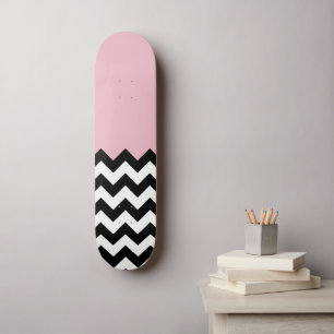 Skate Padrão de ziguezague preto e branco, Chevron, rosa