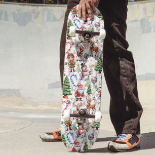Skate Padrão Decorativo de Natal com Fundo Branco