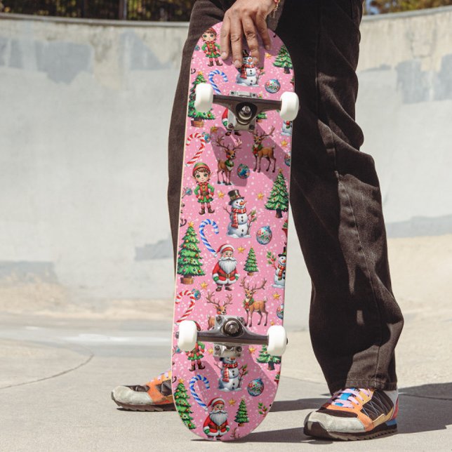 Skate Padrão Decorativo de Natal com Fundo Rosa (Criador carregado)